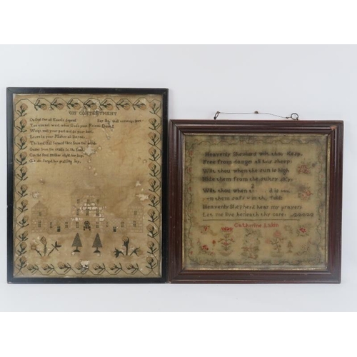 34 - Two needlework samplers, 18th/19th century. Both inscribed with poems and decoration. Both framed an... 