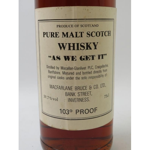 360 - A bottle of Macfarlane Bruce & Co 'As We Get It' pure malt Scotch whisky, 1980s bottling, 75cl, 103 ... 