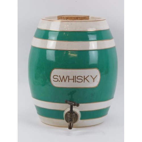 48 - A large Scotch Whisky ceramic barrel dispenser, late 19th/early 20th century. With brass tap and cor... 