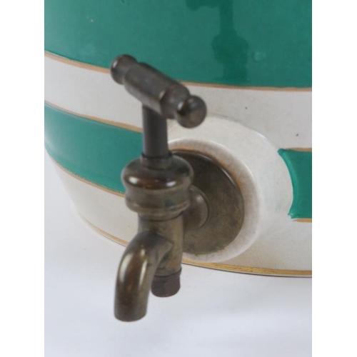 48 - A large Scotch Whisky ceramic barrel dispenser, late 19th/early 20th century. With brass tap and cor... 