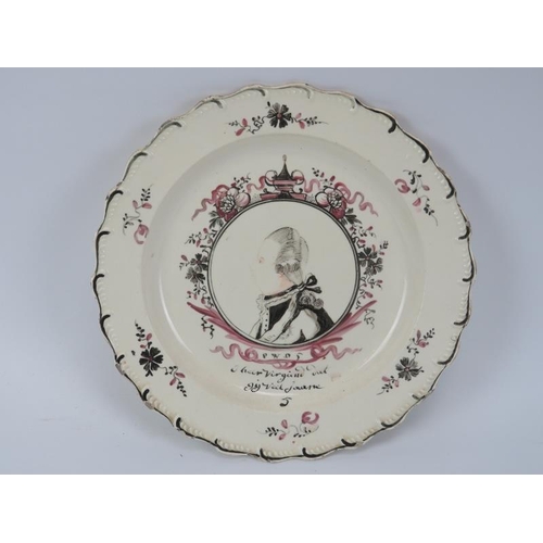 49 - A rare Joshua and John Green of Leeds creamware plate with later Dutch decoration depicting Prince W... 