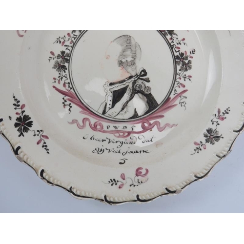 49 - A rare Joshua and John Green of Leeds creamware plate with later Dutch decoration depicting Prince W... 