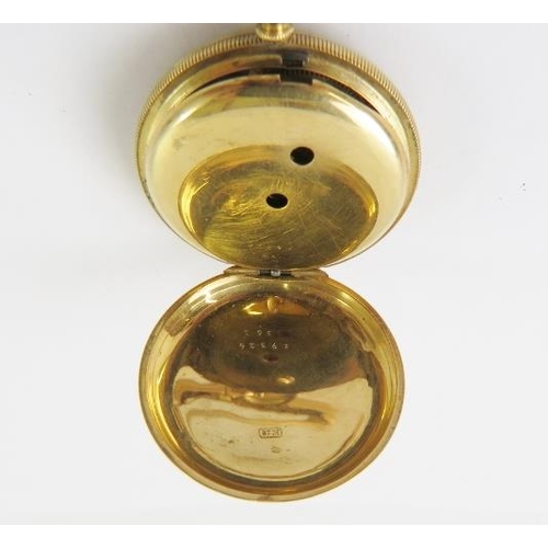 504 - An 18ct gold open faced pocket watch the engraved case stamped 18ct, with cylinder movement, suspend... 