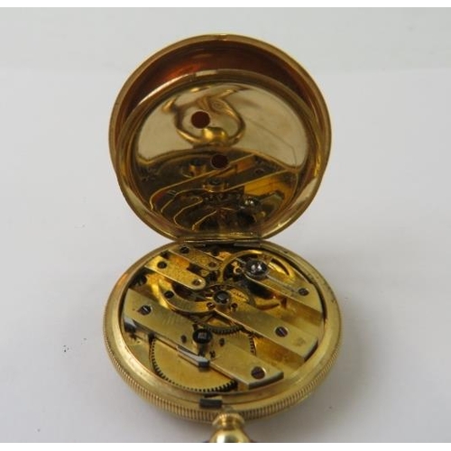 504 - An 18ct gold open faced pocket watch the engraved case stamped 18ct, with cylinder movement, suspend... 