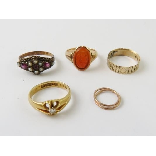 507 - An 18ct yellow gold and diamond ring; a George IV 15ct gold paste set ring hallmarked for 1924 and a... 