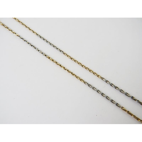 509 - A precious metal belcher-link chain stamped 9CT, 5.4gms; a bi-metal chain link necklace with swivel ... 