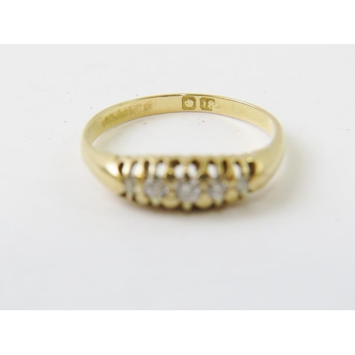 523 - An Edwardian 18ct gold and diamond navette or boat shaped ring, set with 5 old cut diamonds, finger ... 