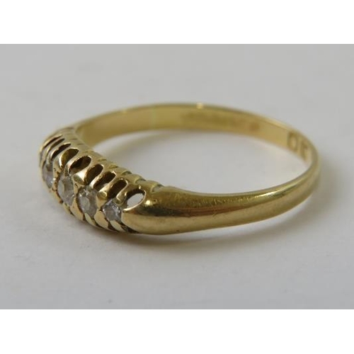 523 - An Edwardian 18ct gold and diamond navette or boat shaped ring, set with 5 old cut diamonds, finger ... 