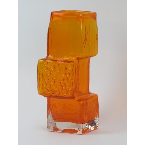 53 - A Whitefriars ‘Drunken Bricklayer’ textured tangerine orange glass vase designed by Geoffrey Baxter,... 