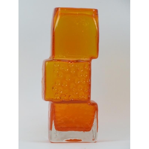 53 - A Whitefriars ‘Drunken Bricklayer’ textured tangerine orange glass vase designed by Geoffrey Baxter,... 