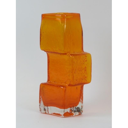 53 - A Whitefriars ‘Drunken Bricklayer’ textured tangerine orange glass vase designed by Geoffrey Baxter,... 