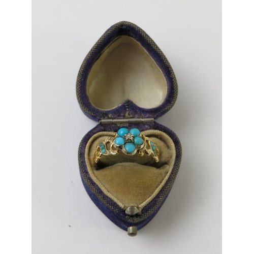 534 - A Private collection of mourning rings: 
A 19th century turquoise and diamond forget-me-not mourning... 