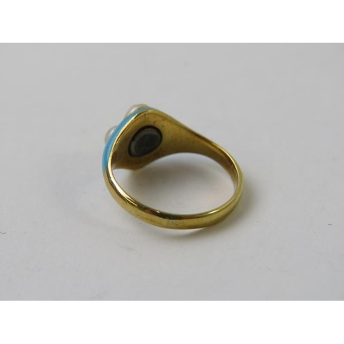 537 - A Private collection of mourning rings: A Victorian diamond and pearl 18ct yellow gold forget-me-not... 