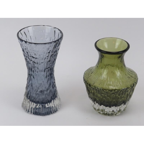 55 - A Whitefriars ‘Hourglass’ textured lilac glass vase and a ‘Pot Belly’ textured sage glass vase desig... 