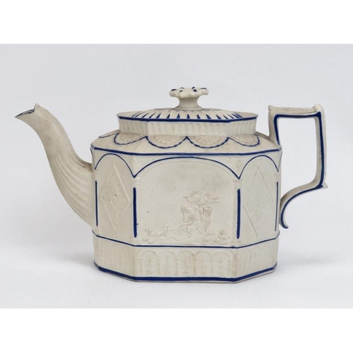 7 - An early 19th century white stoneware teapot and basalt teapot together with four antique ceramic je... 