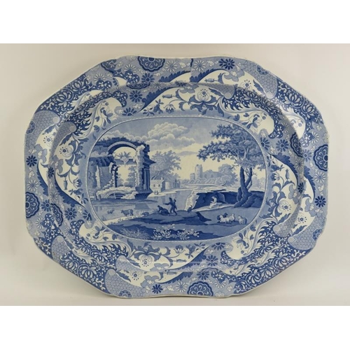 72 - A large Spode blue and white meat serving platter, 19th century. Impressed mark beneath. 64cms lengt... 