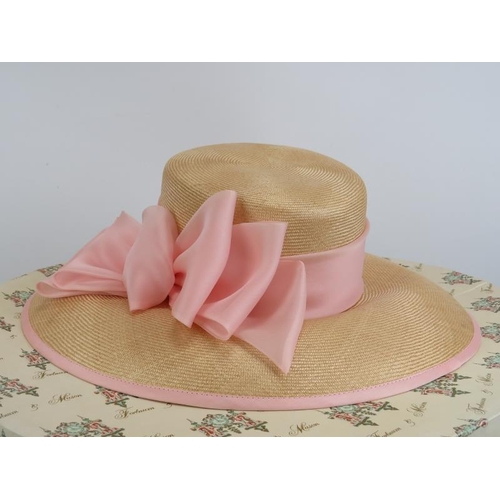 74 - A Frederick Fox ladies silk and woven straw hat. Housed in a Fortnum & Mason hat box. Internal measu... 