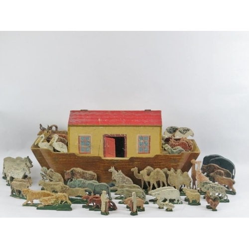 75 - A hand painted carved wood Noah’s Ark with figures, late 19th/early 20th century. Comprising of Noah... 