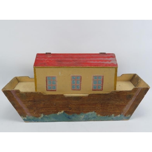 75 - A hand painted carved wood Noah’s Ark with figures, late 19th/early 20th century. Comprising of Noah... 