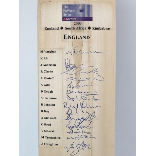 80 - A 2003 England v South Africa v Zimbabwe team signed Duncan Fearnley cricket bat. From the NatWest S... 