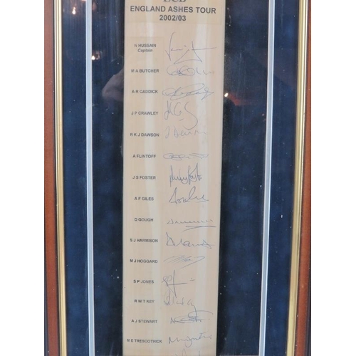 81 - A 2002/03 England Ashes Tour team signed Slazenger cricket bat. Presented in a framed and glazed cas... 