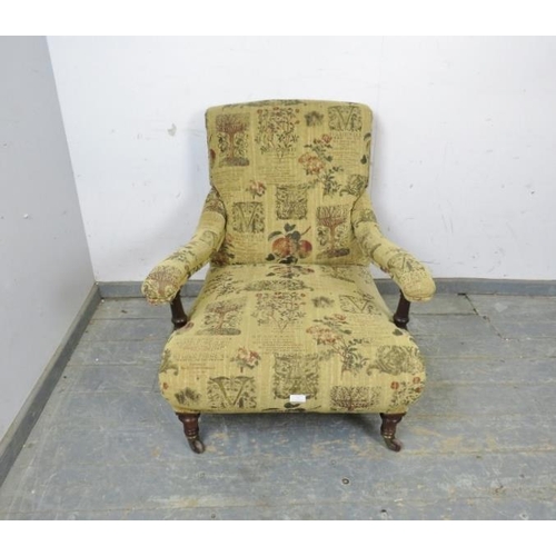 709 - A good 19th century low and deep club armchair by Hampton & Son of Pall Mall, re-upholstered in bota... 