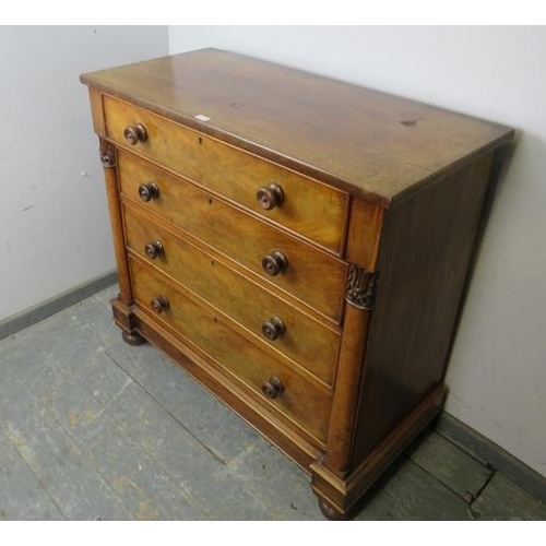 718 - A 19th century mahogany reverse breakfront Scottish chest, housing four graduated drawers with turne... 