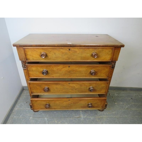 718 - A 19th century mahogany reverse breakfront Scottish chest, housing four graduated drawers with turne... 