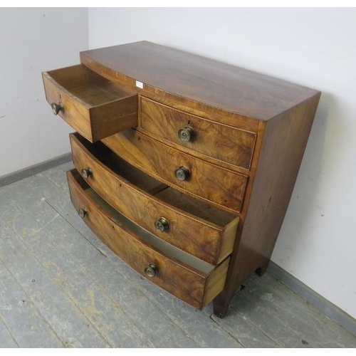 746 - A Georgian, mahogany bow-fronted chest, housing two short and three long graduated drawers, on brack... 