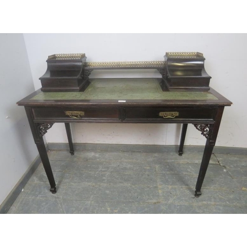 796 - A 19th century Aesthetic Movement ebonised writing desk by S.J. Waring, the upper gallery with open ... 