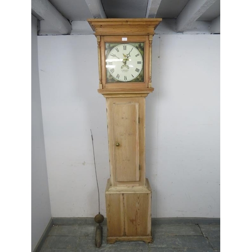 798 - An antique pine 30-hour longcase clock by J. Mallett of Barnstable, the hood with stepped cornice ab... 