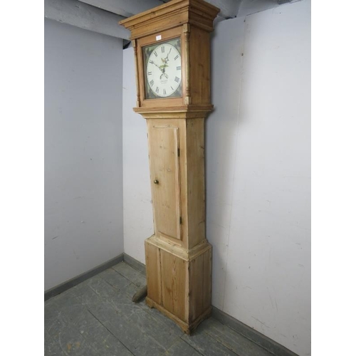 798 - An antique pine 30-hour longcase clock by J. Mallett of Barnstable, the hood with stepped cornice ab... 