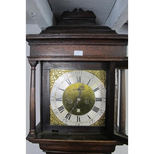 807 - A Georgian oak cased 8-day longcase clock by Nathaniel Brown of Manchester, the hood with stepped co... 