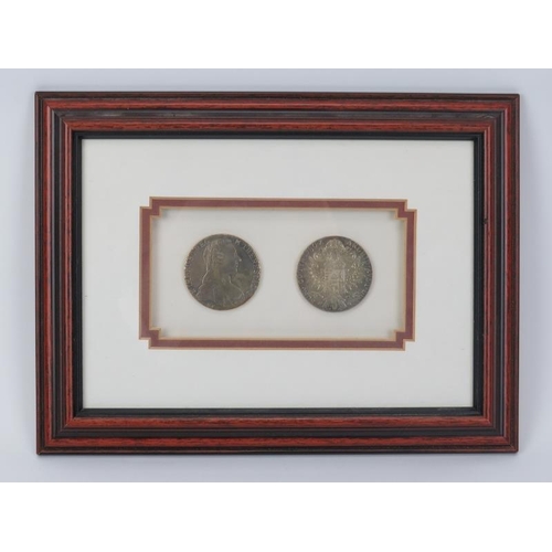 10 - Two Maria Theresa Silver Thaler Coins, 1780. Mounted, framed and glazed. Frame: 19.1 cm x 25.6 cm.
C... 