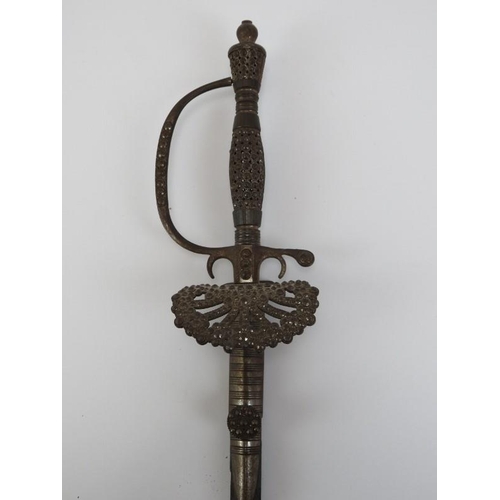 110 - A court sword by J W Lunt & Son of Liverpool, 19th century. With leather scabbard. cm length. 
Condi... 