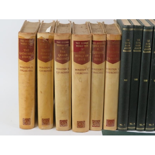 114 - A group of British military books and Winton Churchill’s ‘The Second World War’ in six volumes. Mili... 