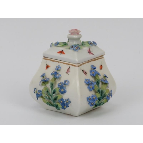 126 - A French Meissen style jar and cover, probably 19th century. Decorated with flowers in relief. Marke... 