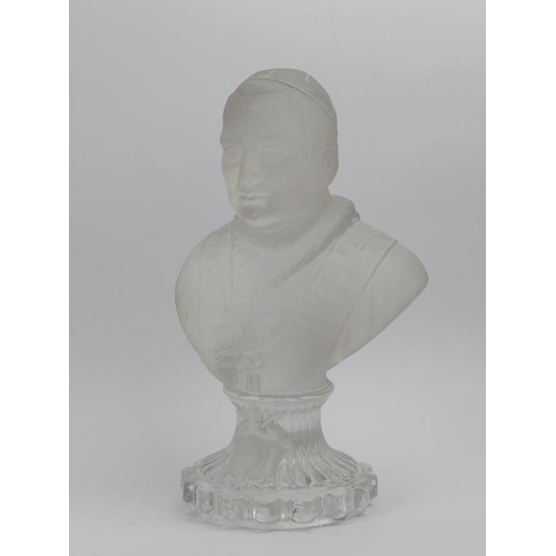 135 - A vintage frosted glass bust of Pope Pius IX on a clear fluted glass pedestal base. Possibly by St L... 