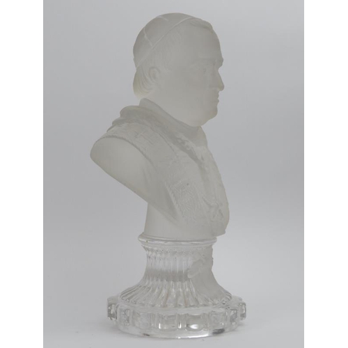 135 - A vintage frosted glass bust of Pope Pius IX on a clear fluted glass pedestal base. Possibly by St L... 