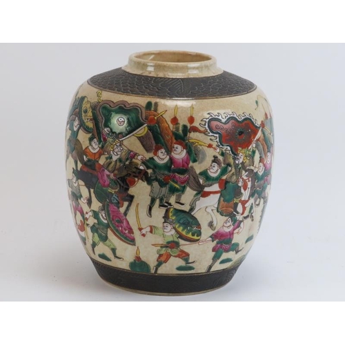 152 - A large Chinese famille verte crackle glazed and sgraffito decorated ginger jar, late Qing dynasty. ... 