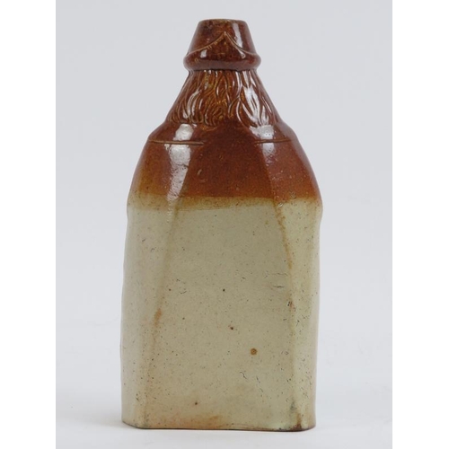 159 - A Victorian salt glazed stoneware reform flask modelled in the form of Old Tom seated on a barrel. B... 