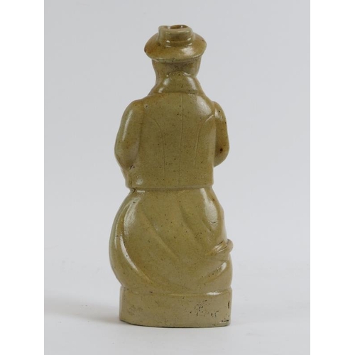 162 - A salt glazed stoneware flask modelled as a sailor holding a pipe, 19th century. 21 cm height.
Condi... 