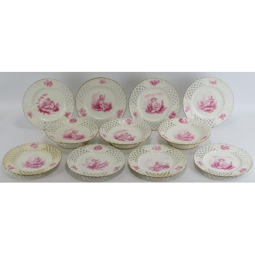 176 - A group of Minton porcelain plates and comports. Comprising eight plates and four comports, decorate... 