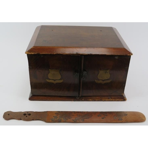 192 - A walnut writing box and Japanese carved bamboo page turner, late 19th/early 20th century. Box: 19.5... 