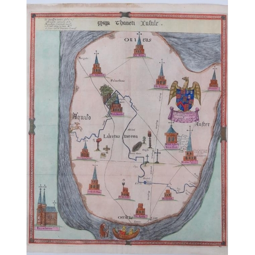 202 - Two rare antique maps of Thanet in Kent by Thomas Elmham, circa 16th/17th century. The hand coloured... 