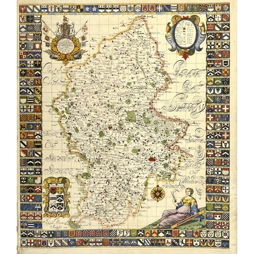 203 - A Staffordshire county map by Joseph Browne, circa late 17th century. Hand coloured engraving with c... 