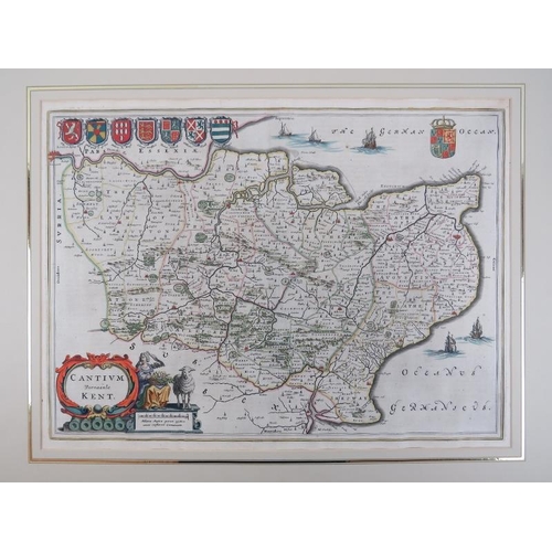 204 - A Kent county map by Willem Jansz Blaeu (1571-1646). Hand coloured engraving entitled ‘Cantium Verna... 