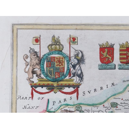 207 - A Sussex county map by Johannes Blaeu, 17th century. Hand coloured engraving entitled ‘Suthsexia Ver... 