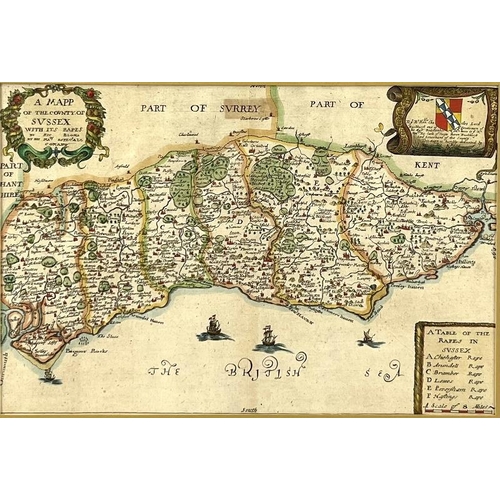 215 - A Sussex county map by Richard Blome (1635-1705), circa 1673. Hand coloured engraving entitled ‘A Ma... 