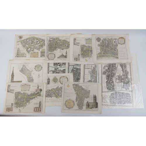 218 - A collection of London street plan engravings, circa late 17th/18th century. Mosltly hand coloured. ... 